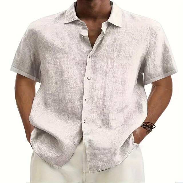 Men‘s Linen Casual Short Sleeve Shirts Button Down Summer Beach Shirt,M Light Blue
