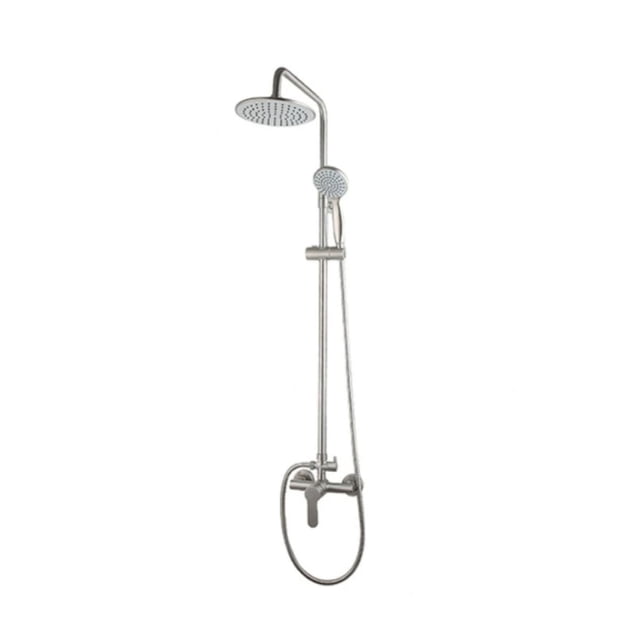 DROP Bath and Kitchen DR091028 Ensemble de Douche Ronde à Montage Mural de Couleur Chrome Comprenant une Pomme de Douche Ronde de 8 Pouces en Laiton et Plastique ABS, une Douchette à Main en Laiton et Plastique ABS avec Tuyau en Acier Inoxydable de 1,5 m, et une Quincaillerie à Fini Chrome Conçue pour une installation Murale Lors de la Rénovation de Salle de Bain.