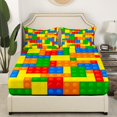 thumbnail image 3 of Erosebridal Building Blocks Bed Sheets Set King Size, Cartoon Brick Bed Sheets King, Square Geometry Decor 4pcs, 3 of 7