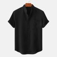 thumbnail image 1 of Babysbule Mens Shirts Clearance Men's Round Neck Pocket Button Solid Cotton Linen Short Sleeve Shirt, 1 of 9