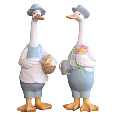 C Garden Statue Duck Decoration Outdoor Indoor Patio Porch Animal Figurine Resin Material Mr Miss Duck Pair Set Weatherproof Ornament For Yard Lawn Landscape Centerpiece Cute Bird Accent P