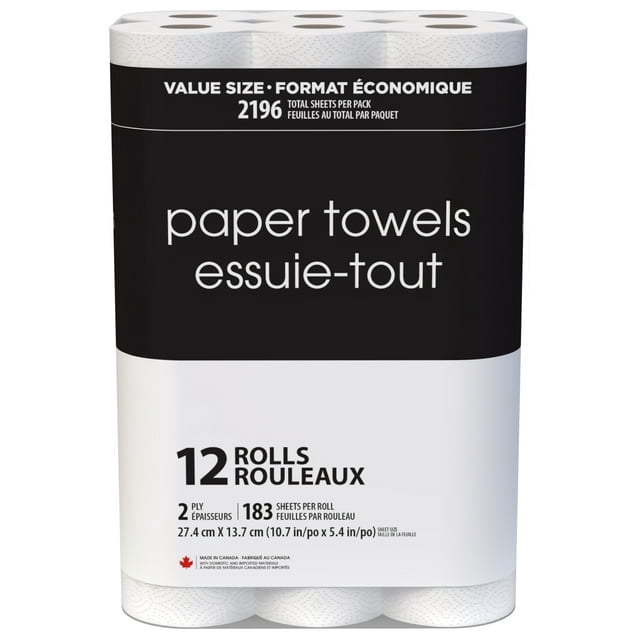Black & White 12 Value Size Rolls 183 Sheets, 2-Ply Paper Towel