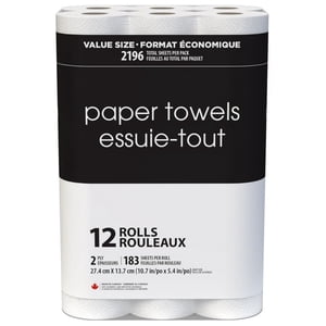 Black & White 12 Value Size Rolls 183 Sheets, 2-Ply Paper Towel
