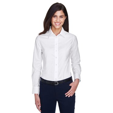 Harriton Chemise Oxford à Manches Longues pour Femmes avec Libération de Taches