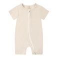 thumbnail image 1 of AherBiu Unisex Baby Clothes Short Sleeve Zip up Newborn Onesie Summer Crewneck Solid Color Rompers Outfits, 1 of 2