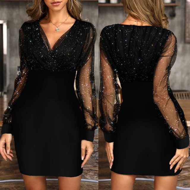 Jienlioq Robe Femme Grande Taille Liquidation Sequins Aguichant Nouvelle Été Femme Noire Rétro Élégante Robe de Soirée