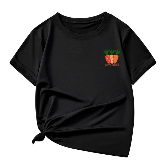 MEZZALL T-Shirts Multicolores à Motif de Lettres Décontractés pour Enfants, Col Rond, Manches Courtes, Noir, 130