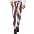 thumbnail image 1 of INSPIRE CHIC Men's Striped Pants Skinny Fit Contrast Color Button Zipper Trousers 38 Brown White, 1 of 7