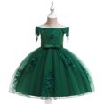 thumbnail image 1 of LSLJS Princess Tulle Filles Dentelle Fleur Robe de Concours Manches Bouffantes Nœud Volants Anniversaire Fête Mariage Robe Longue Robes, 1 of 9