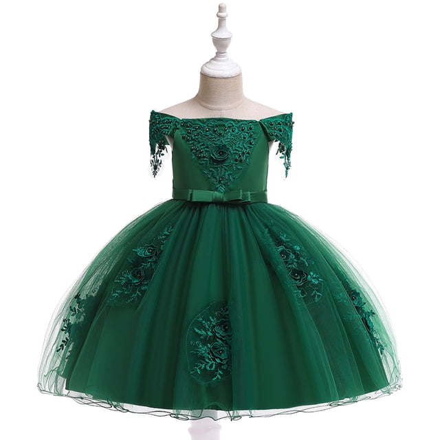 LSLJS Princess Tulle Filles Dentelle Fleur Robe de Concours Manches Bouffantes Nœud Volants Anniversaire Fête Mariage Robe Longue Robes