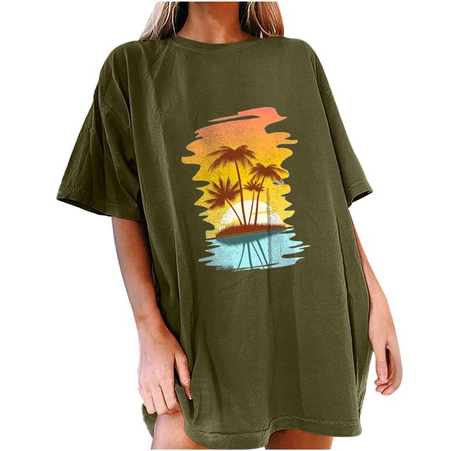 Birdeem T-Shirt Décontracté pour Femmes à Manches Courtes, Imprimé, d'Été, de Plage, à Enfiler