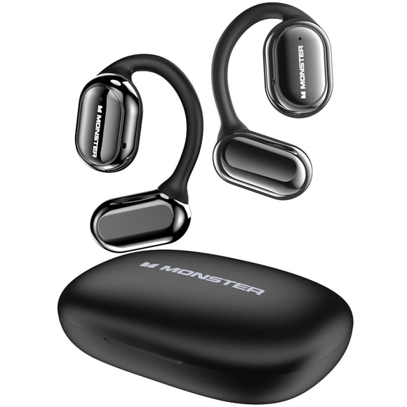 Monster Écouteurs à Oreille Ouverte, Écouteurs Sans Fil Bluetooth 5.3 avec Crochets d'Oreille, Son Stéréo Immersif par Double Grand Haut-Parleur, Conversation Claire, 30 H d'Autonomie, Écouteurs Sport Étanches pour la Course