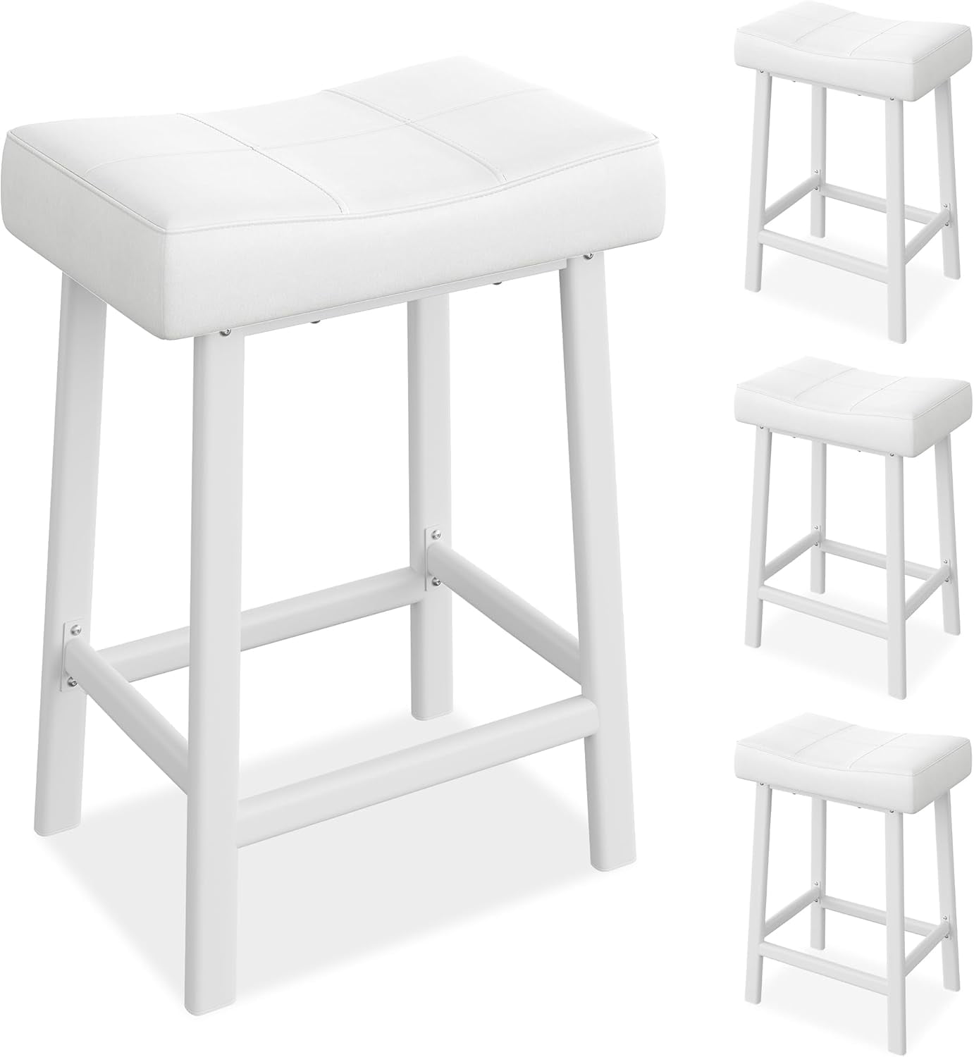 Bar Stools, Set of 2 or 4 Bar Chairs, Counter Height Stools, Saddle Barstools with Curved Surface, 20" W, 3.2" Thick Upholstery, for Kitchen, Dining Room, Cafe