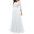 thumbnail image 3 of Faithtur Nouvelle Mode Femmes Longue Robe Couleur Unie Patchwork Dentelle V-Cou à Manches Mi Dos Sans Fermeture Éclair Robe Féminine, 3 of 5