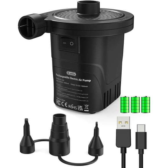Dr.meter Portable Electric Air Mattress Pump, Rechargeable 4000mAh Battery Air Pump - Quick-Fill Air Inflator Deflator for Outdoor Camping Inflatable Bed Pool Boat Float Raft Swimming Rings Snow Tube