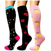 Cameland 3 Pairs Of Sports Pressure Socks Womens Running Calf Socks Elastic Long Tube Socks Fashion Printed Sport Socks