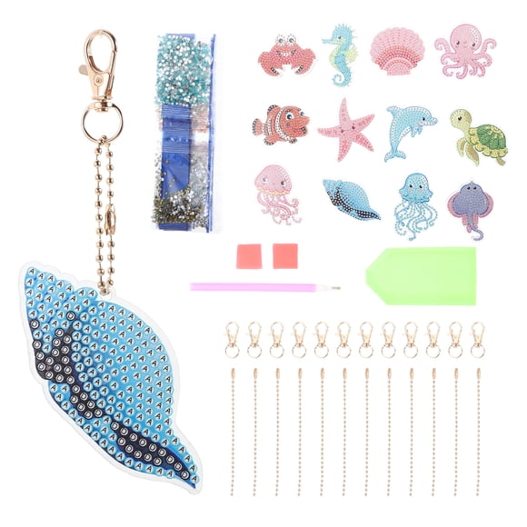 KAKOWELY Diamond Keychains 1 Set Diamond Art Keyrings Kit DIY Diamond Art Painting Keychain Bag Purse Hanging Ornament3.15"X1.77"X0.06"