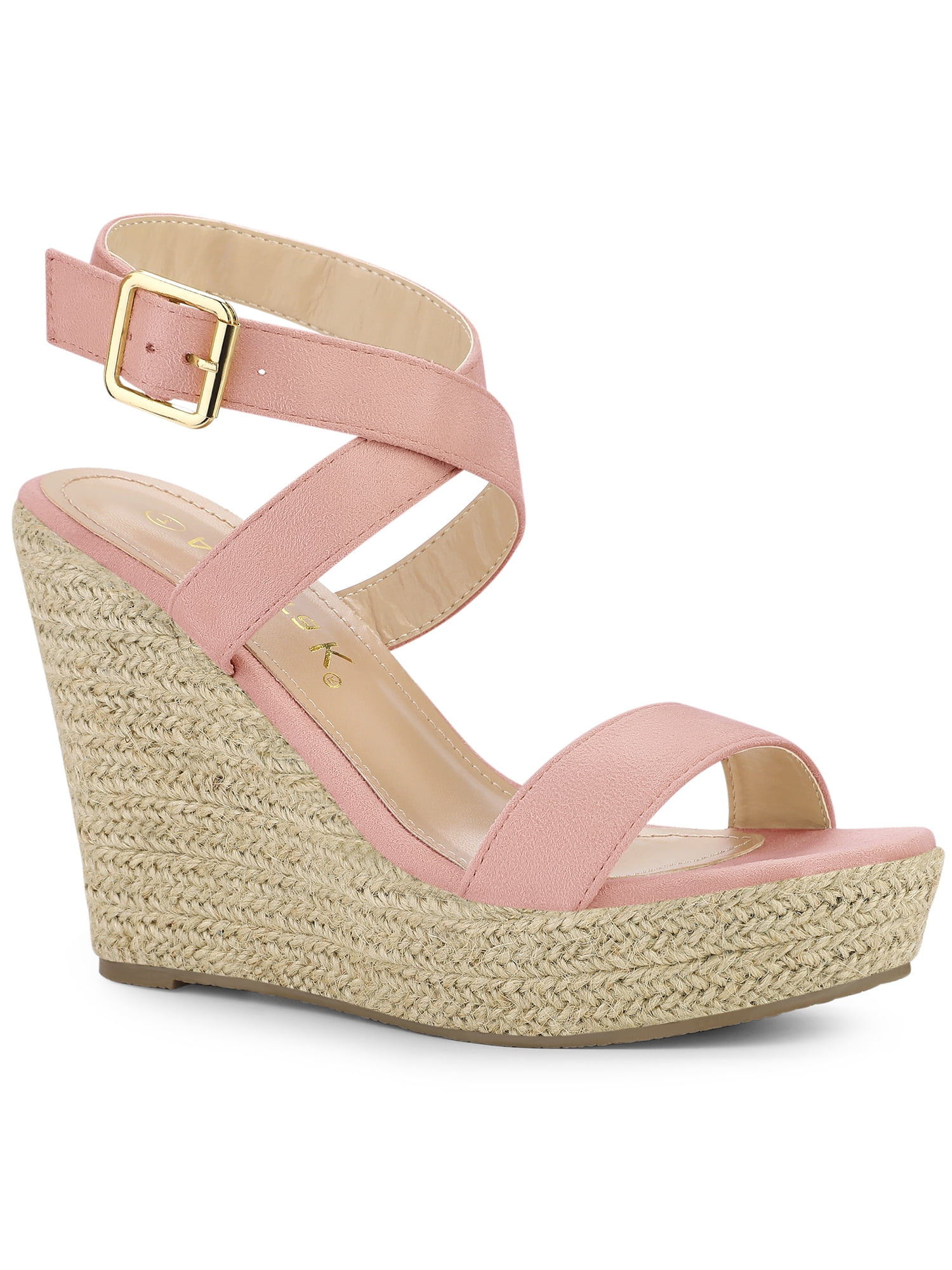 BLISSFUL STEP Édition Chaussures pour Femmes Sandales Espadrilles Compensées Slingback à Brides Croisées Rose 10