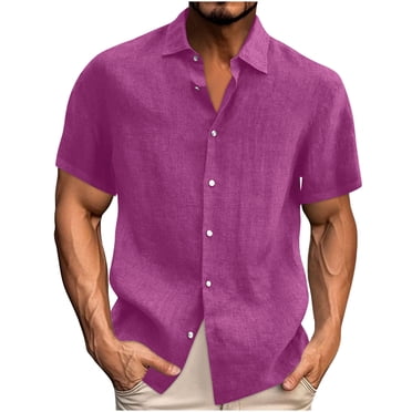zfhfof Cotton Linen Shirts for Men Casual Lightweight Short Sleeve Button Down Shirts Summer Vacation Beach Shirt