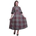 thumbnail image 1 of Bimba Check Printed Womens Roll Up Sleeves Dress Mandarin Collar Button Down Shirt-Small, 1 of 5
