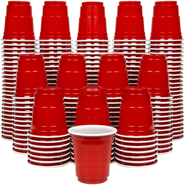 2oz Plastic Shot Cups - Pack of 200 Disposable Mini 2oz Party Cups Red