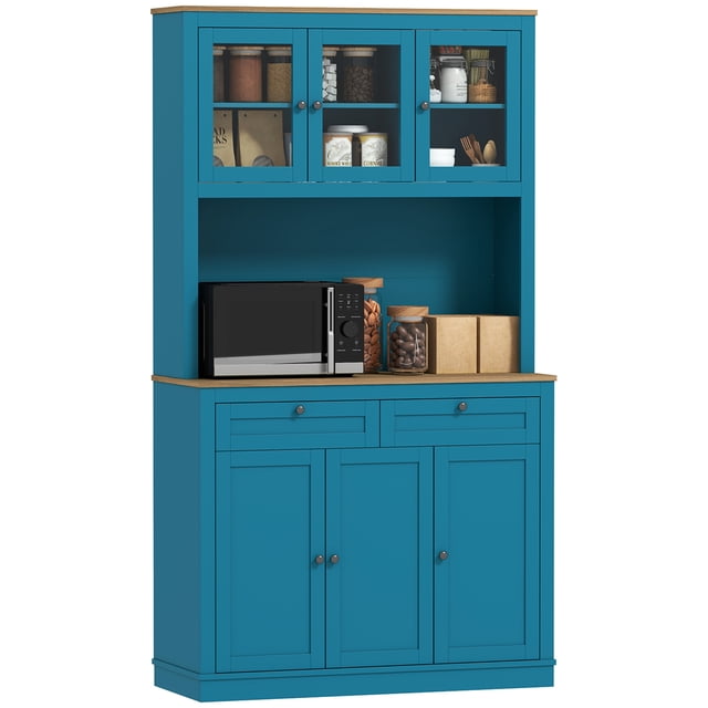 HOMCOM 71" Pantry Cabinet w/ Microwave Space Buffet w/ Hutch Navy Blue