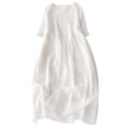 thumbnail image 2 of Weiqiqre Robes Décontractées pour Femmes, Robe d'Été en Coton et Lin Unie Ample à Manches Courtes et Col en V pour Femmes, 2 of 3