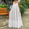 thumbnail image 4 of HKEJIAOI Robes de Sortie pour Femmes Offres Liquidation Cadeau de la Saint-Valentin Femmes Mode Décontractée Robe Unie à Bretelles Poche Ample Dos Nu Grande Robe Évasée Blanc, 4 of 9