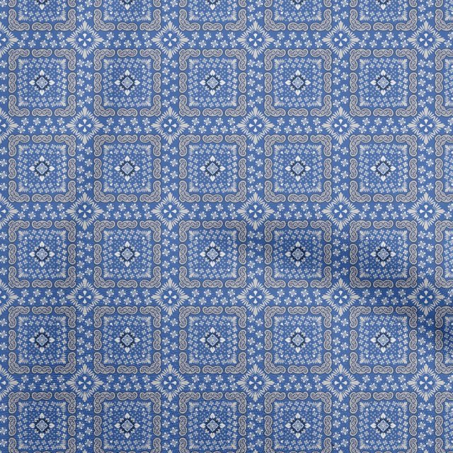 oneOone Rayon Medium Blue Fabric Asian Block Sewing Craft Projects Fabric Prints By Yard 56 Inch Wide
