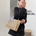 thumbnail image 3 of Women Straw Woven Handbags Vintage Silk Ribbon Large Shoulder Bags (Beige), 3 of 7