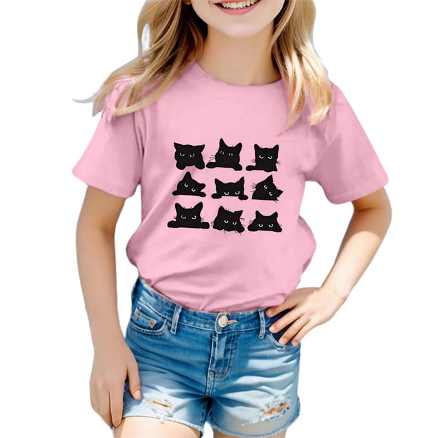 MIASHUI T-Shirts pour Filles à Col Rond à la Mode, Amples et Décontractés, à Manches Courtes, pour le Quotidien et les Activités