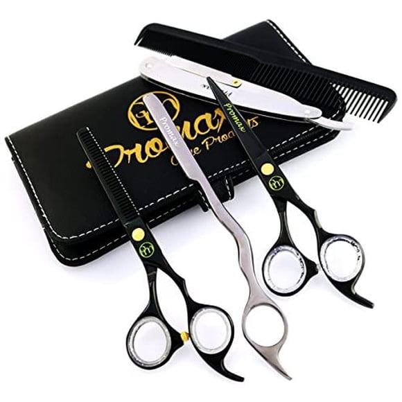 ProMax Professionnel 5 Pcs Ensemble de Cisailles de Barbier en Titane Noir 11-4625