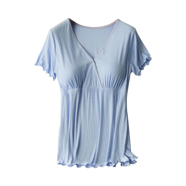 KIHOUT Vêtements de Maternité pour Femmes Liquidation Femmes Enceintes Allaitement Couleur Col Rond Manches Courtes Col Rond Blouse d'Allaitement