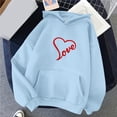thumbnail image 2 of WZXFASHION Women's Solid Color Long Sleeved Love Printed Hooded Sweater Clearance lightweight pullover sweater, 2 of 4