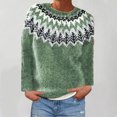 thumbnail image 3 of Fartey Chandail Fair Isle pour Femmes Chandail Tricoté Vintage Chandail Décontracté Ample à Manches Longues Col Ras du Cou Chandail à Enfiler Hauts Automne Hiver Chaud Jumper Chandails Vert Armée P-2TG, 3 of 6