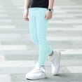 thumbnail image 2 of GDREDA Girls' Basic Solid Full Length Cotton Soft Leggings (Light Blue,3-4 Years), 2 of 5