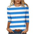 thumbnail image 1 of Meichang T-Shirts à Manches 3/4 Grande Taille pour Femmes, Décontractés, à Imprimé Rayé, Col Ras du Cou, Hauts Légers, Doux et Extensibles, Manches Trois Quarts, Chemise, P-4TG, 1 of 5