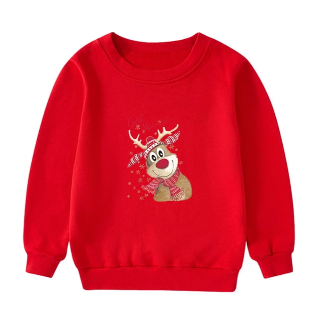 KYAIGUO Chandail en Molleton de Noël pour Garçons et Filles, Col Rond, Imprimé, Manches Longues, Pull Rouge pour Bébé, Blouse Décontractée pour 1-16 Ans