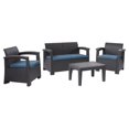 thumbnail image 3 of CorLiving Ensemble de Patio en Rotin Noir avec Coussins Bleus 4 Pcs, 3 of 8