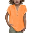 thumbnail image 1 of DecSea Linen Shirts for Kids 2025 Summer Button Down V Neck Short Sleeve Tops Casual Solid Blouses, 1 of 9