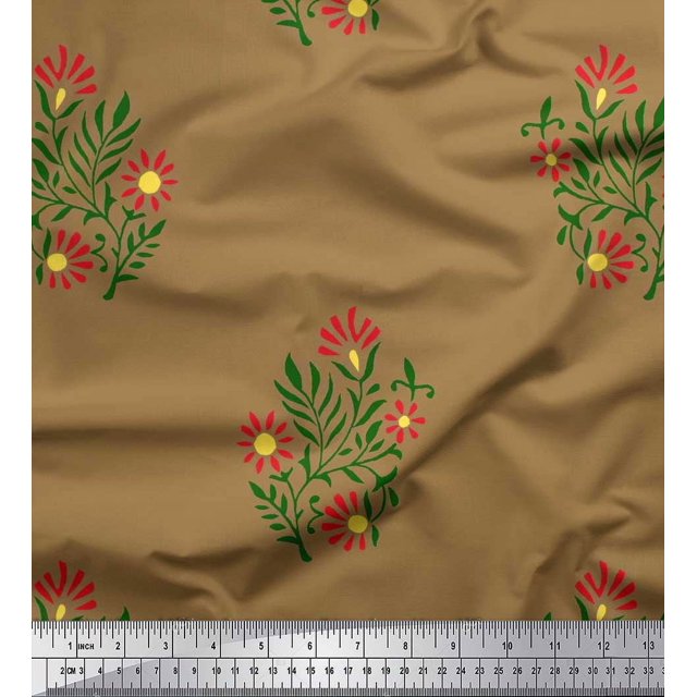 Soimoi Tissu Satin Modal Feuilles & Floral Imprimé 1 Yard 42 Pouces de Large