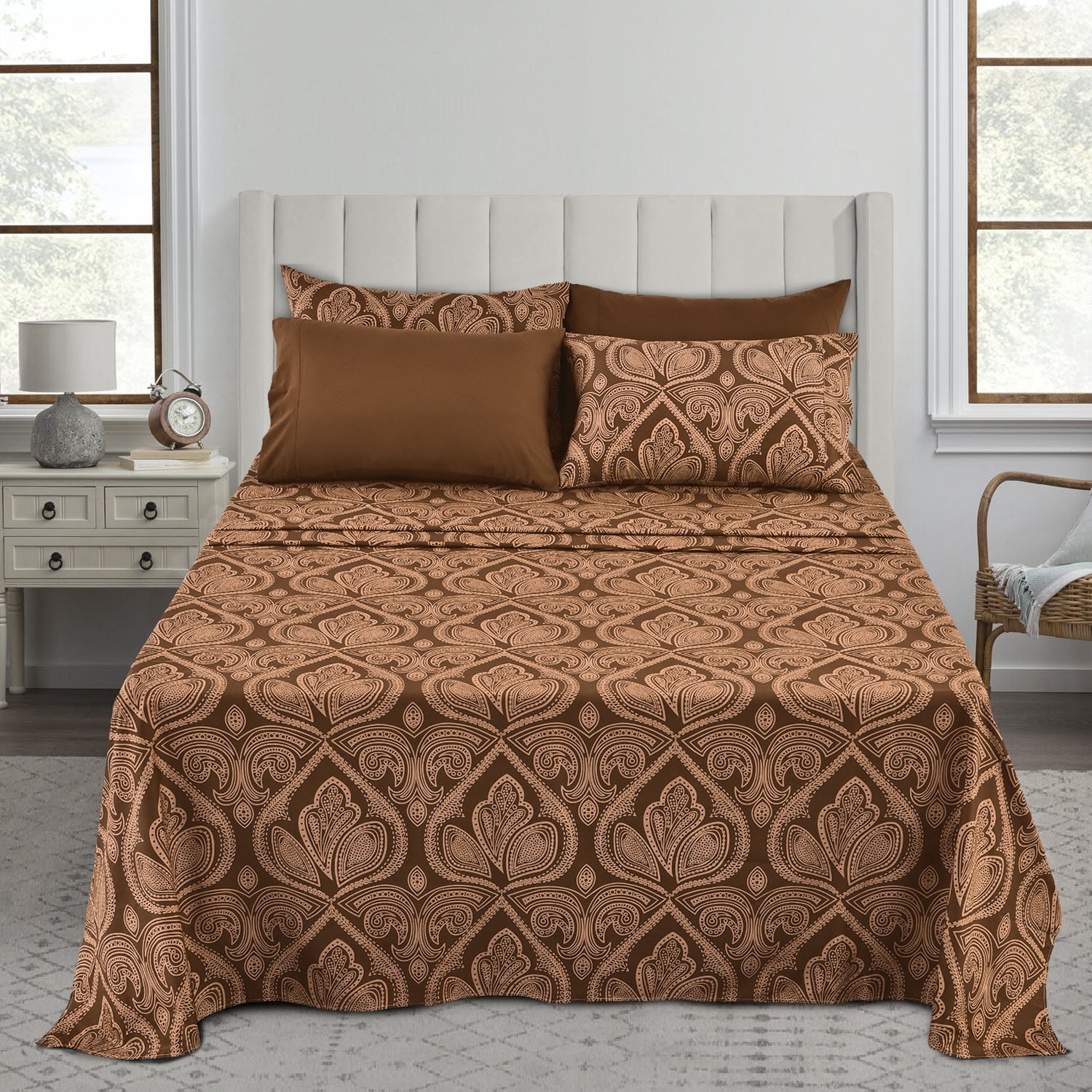 Lux Decor Collection 1800 Thread Count Egyptian Quality Super Soft Wrinkle Free 6 Piece Sheet Set (Full, Brown)
