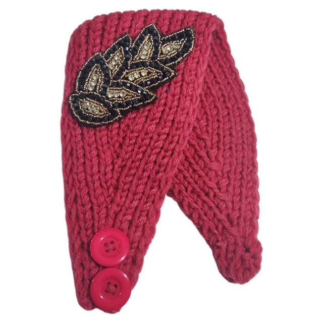 Crochet Headbands Winter Leaves Pattern with Rhinestones Elastic Head Protector Wide Warm Chunky Hair Accessories for Girls Peach