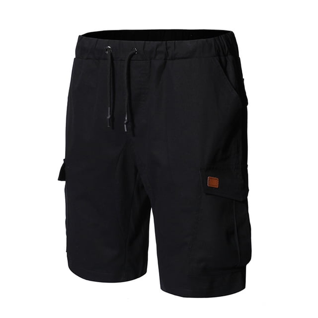 TopLLC Short Cargo pour Homme en Noir, Conçu avec une Taille Élastique et des Cordons pour un Confort Ajustable, Multiples Poches Utilitaires Incluant des styles à Coquille et à Fermeture Éclair pour le Rangement, Fabriqué en Coton Respirant 100 % Convenant à la Randonnée, au camping, à la Pêche et aux Tenues Décontractées.