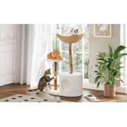 GloryStar Multi-Level Cat Tree, 43" with Large Basket, Scratching Posts and Real Branch Design, Dangling Ball, and Extended Platform for Cats to Play and Sleep