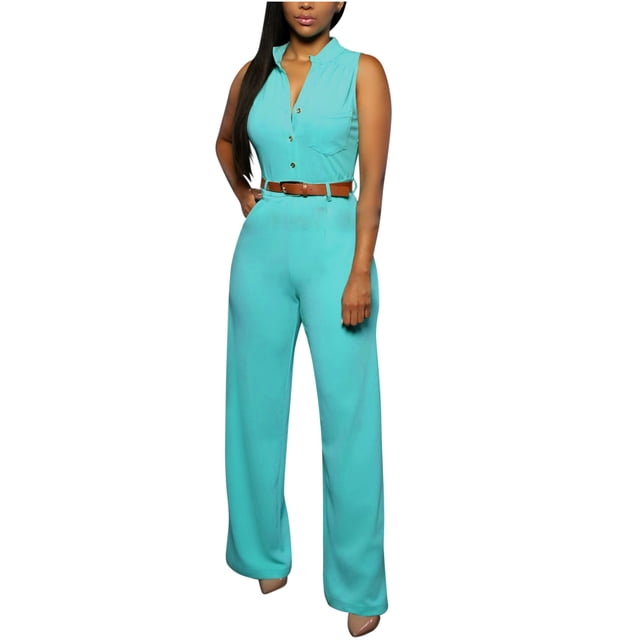 Timegard Womens Rompers Sleeveless Button Straight Leg Jumpsuit Fall Fashion Casual Comfy Office Outfits