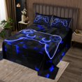 thumbnail image 2 of YST Boys Gaming Room Bedspread Queen Gamer Quilt Set 3 Pcs, Blue Geometry Honeycomb Print Coverlet Set, Gamepad Controller Decor Bed Set Modern Abstract Plaid Bedding, 2 of 5