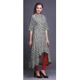 thumbnail image 3 of Bimba Robe Anarkali Imprimée Ikat Ethnique Noire pour Femmes, Col Mandarin, Kurtis Indiens, Kurta Asymétrique - Moyen, 3 of 5