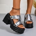 thumbnail image 3 of IUJSOY Chunky Heels for Women Platform Sandals Square Open Toe Wedges Slip on Summer Slippers, 3 of 8