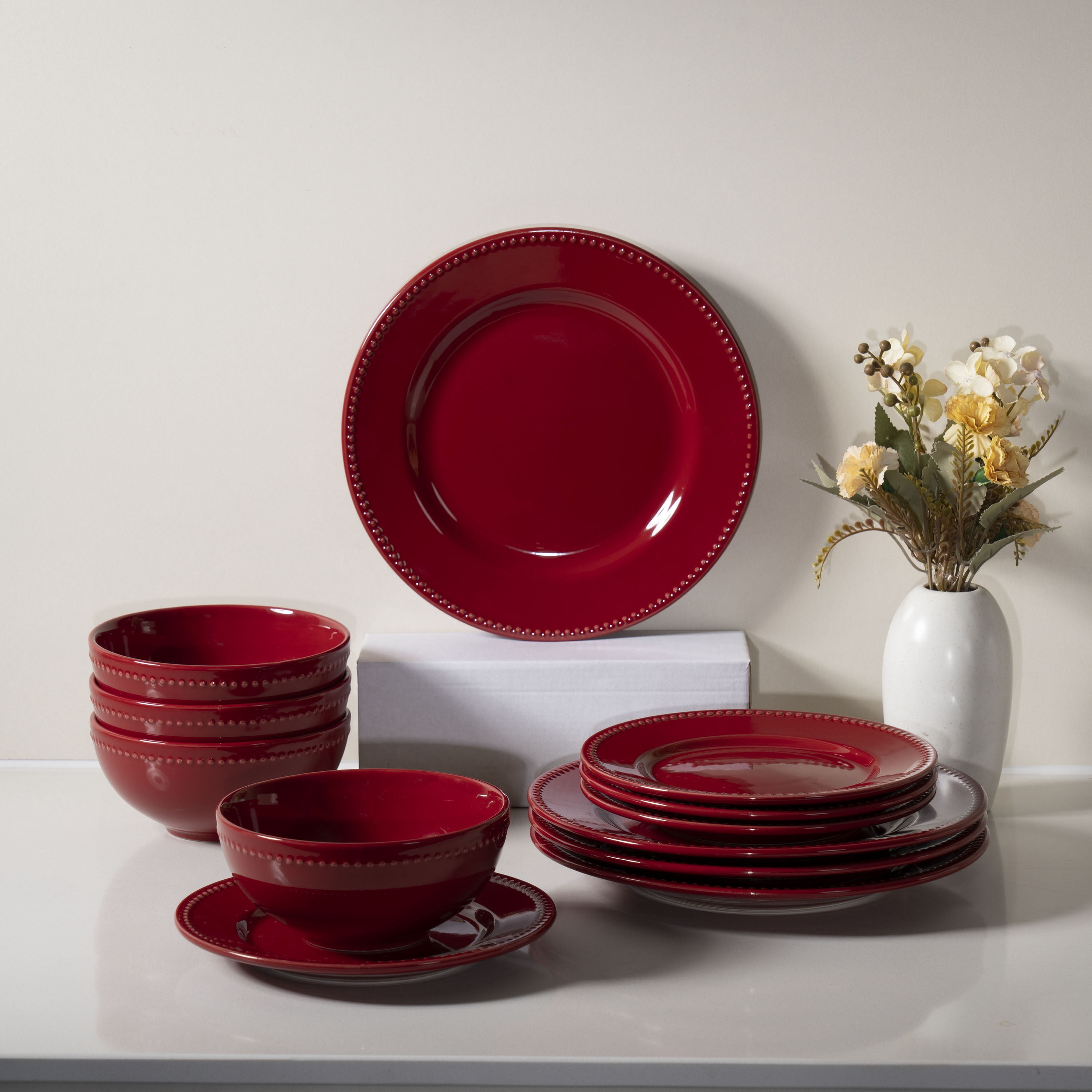 Mainstays Brynn Red 12 Piece Dinner Set